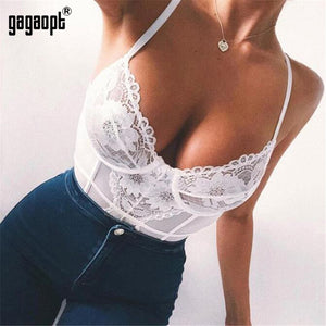 Gagaopt 2019 Floral Embroidery Lace Bodysuit Women Fashion Sexy Bodysuit Skinny Mesh Bodysuit Overalls Nightwear