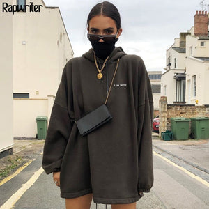 Rapwriter Streetwear Fake 2 Pieces Oversized Turtleneck Hoodie Women Casual Loose Pullover Letter Long Sweatshirt Pullover Tops