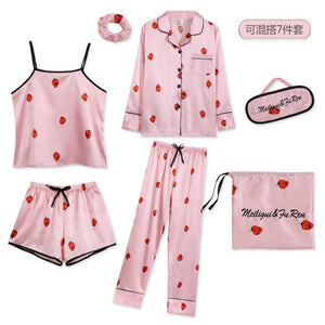 Sleepwear 7 Pieces Pyjama Set 2019 Women Autumn Winter Sexy Pajamas Sets Sleep Suits Soft Sweet Cute Nightwear Gift Home Clothes