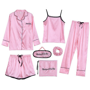 Sleepwear 7 Pieces Pyjama Set 2019 Women Autumn Winter Sexy Pajamas Sets Sleep Suits Soft Sweet Cute Nightwear Gift Home Clothes