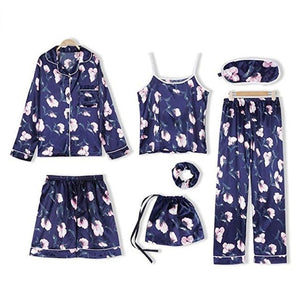 Sleepwear 7 Pieces Pyjama Set 2019 Women Autumn Winter Sexy Pajamas Sets Sleep Suits Soft Sweet Cute Nightwear Gift Home Clothes