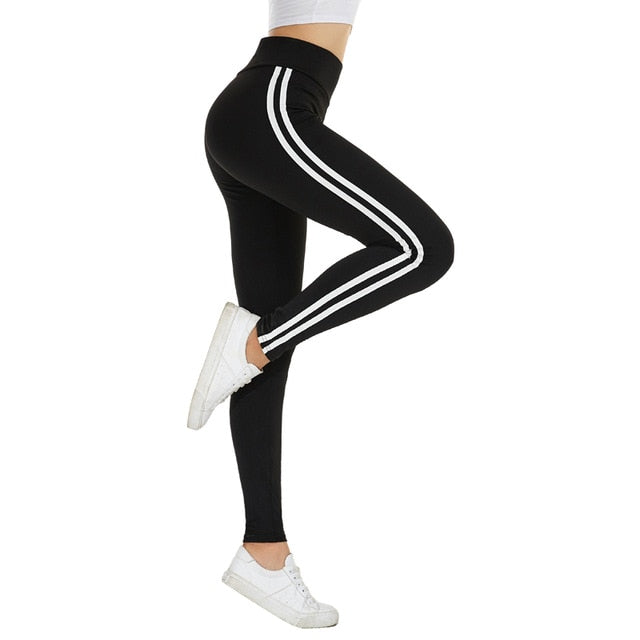 Women Camo Legging Two Side White Stripes Skinny Leggings Elastic Waist Women Stretchy Workout Leggings Casual Leggings Fitness