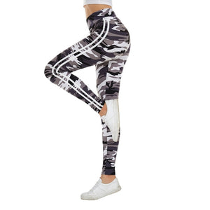 Women Camo Legging Two Side White Stripes Skinny Leggings Elastic Waist Women Stretchy Workout Leggings Casual Leggings Fitness