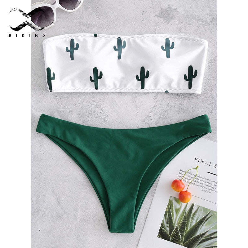 Bikinx Bandeau swimwear women push up swimsuit female Cactus Print micro bikini 2020 sexy bathing suit beach bathers Biquini new