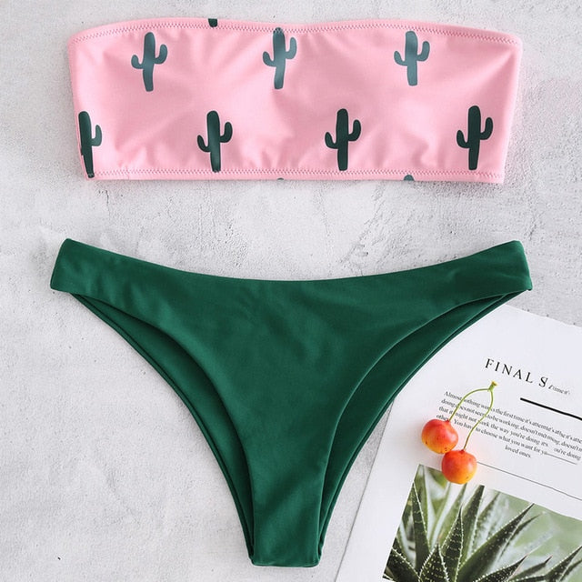 Bikinx Bandeau swimwear women push up swimsuit female Cactus Print micro bikini 2020 sexy bathing suit beach bathers Biquini new