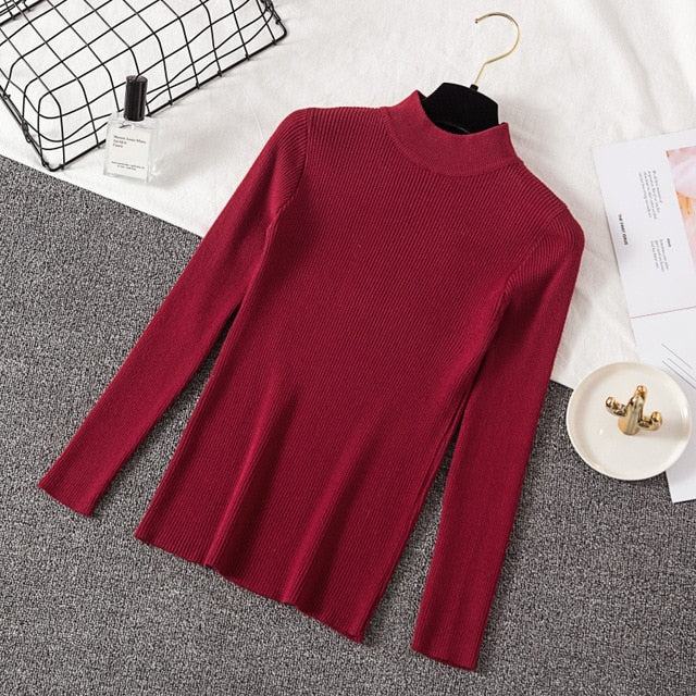 Bonjean Knitted Jumper Autumn Winter Tops Turtleneck Pullovers Casual Sweaters Women Shirt Long Sleeve Short Slim Sweater Girls