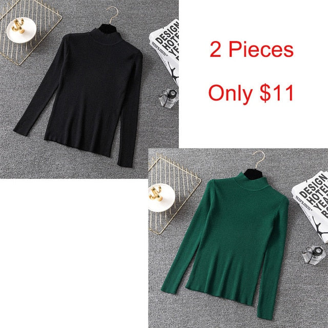 Bonjean Knitted Jumper Autumn Winter Tops Turtleneck Pullovers Casual Sweaters Women Shirt Long Sleeve Short Slim Sweater Girls