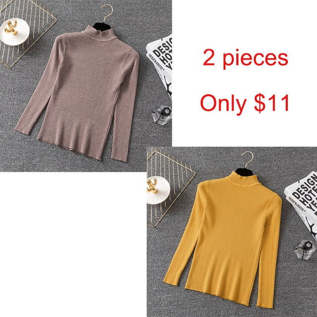 Bonjean Knitted Jumper Autumn Winter Tops Turtleneck Pullovers Casual Sweaters Women Shirt Long Sleeve Short Slim Sweater Girls