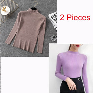 Bonjean Knitted Jumper Autumn Winter Tops Turtleneck Pullovers Casual Sweaters Women Shirt Long Sleeve Short Slim Sweater Girls