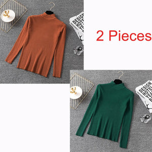 Bonjean Knitted Jumper Autumn Winter Tops Turtleneck Pullovers Casual Sweaters Women Shirt Long Sleeve Short Slim Sweater Girls