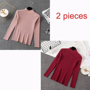 Bonjean Knitted Jumper Autumn Winter Tops Turtleneck Pullovers Casual Sweaters Women Shirt Long Sleeve Short Slim Sweater Girls