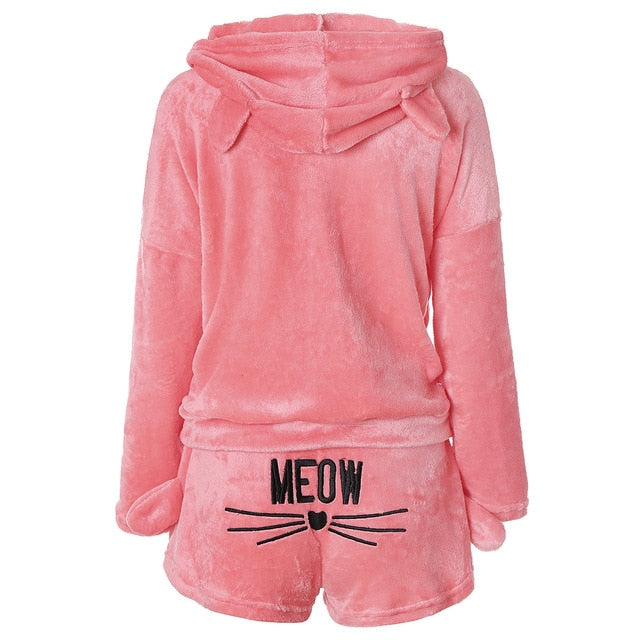 JULY'S SONG Women Pajama Sets 2019 Autumn Winter Flannel Cartoon Warm Pyjamas Animal Sleepwear Cat Female Pajama Women Homewear