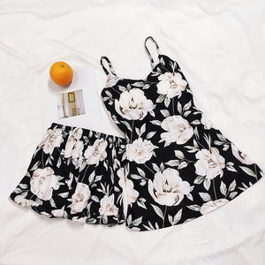 FallSweet Summer  Print Pajama Sets for Women Cotton  Sleepwear  Girls Sleeveless Sexy Lingerie Two Piece Set