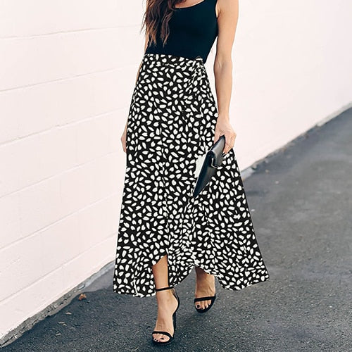 Surmiitro Polka Dot Print Long Maxi Summer Skirt Women Fashion 2020 Ladies White Black Split High Waist A-line Sun Skirt Female