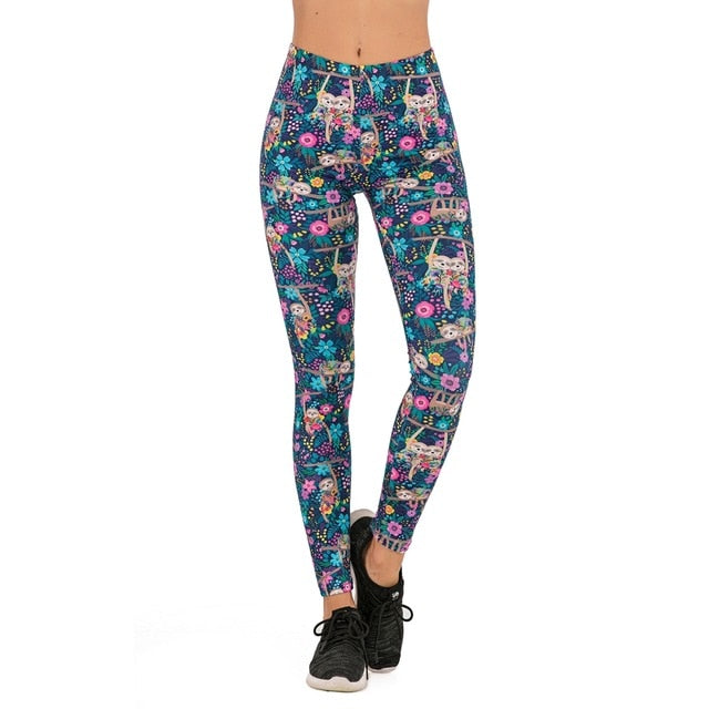 Brands Women Fashion Legging Floral sloth Printing leggins Slim legins High Waist Leggings Woman Pants