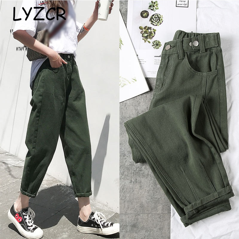 LYZCR Loose Harem Women's Jeans Female Candy Color Spring 2020 Jeans Women High Waist Denim Pencil Pants Winter Trousers