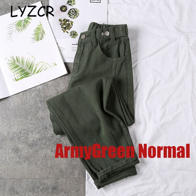 LYZCR Loose Harem Women's Jeans Female Candy Color Spring 2020 Jeans Women High Waist Denim Pencil Pants Winter Trousers