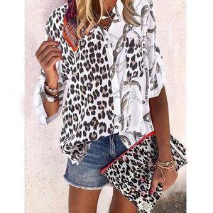 Women Blouse 2020 Sping  Tops  Turn-down Collar Long Sleeve Leopard Shirt Loose Plus Size Clothing For Women Ladies Blouses