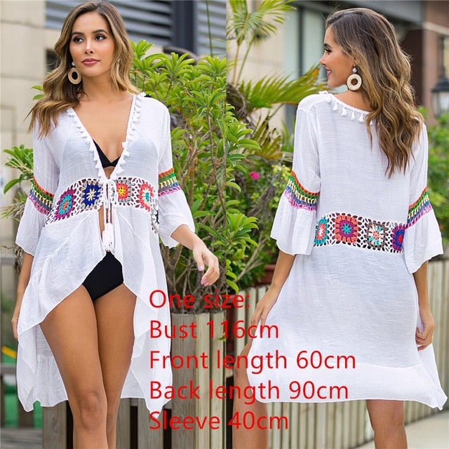 Woman Beach Cover Up Dress Fringe Tunic Yellow Beachwear 2020 Summer Women Tassel Bikini Cover-Ups Black Pareos de Vestido Playa