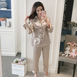 Women Silk Pajama Sets Satin Pyjama Sleepwear Long Sleeve Large Size Fashion Pajamas for girl Nightwear Suit Home New 2020 PJS