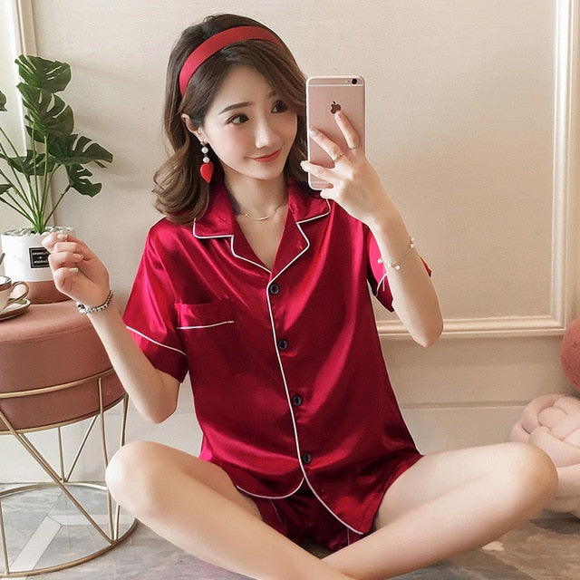 Women Silk Pajama Sets Satin Pyjama Sleepwear Long Sleeve Large Size Fashion Pajamas for girl Nightwear Suit Home New 2020 PJS