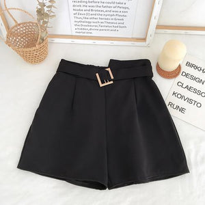 Genayooa Office Elastic Waist Shorts Women Mini High Waist Shorts with Belt Wide Leg Summer 2020 Harajuku Korean Short Feminino