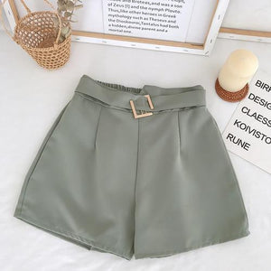 Genayooa Office Elastic Waist Shorts Women Mini High Waist Shorts with Belt Wide Leg Summer 2020 Harajuku Korean Short Feminino