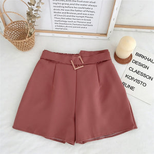 Genayooa Office Elastic Waist Shorts Women Mini High Waist Shorts with Belt Wide Leg Summer 2020 Harajuku Korean Short Feminino