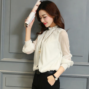 Chiffon Blouse New Women Tops Long Sleeve Stand Neck Work Wear Shirts Elegant Lady Casual Blouses women's blusas Plus size