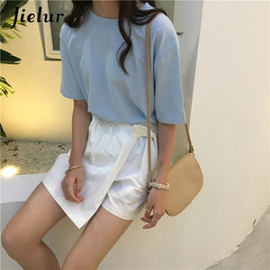 Jielur Tee Shirt 15 Solid Color Basic T Shirt Women Casual O-neck Harajuku Summer Top Korean Hipster White Tshirt S-XL