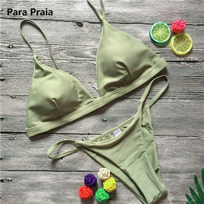 9 Colors Solid Bikini Set 2019 Sexy Push Up Swimwear Women Brazilian Swimsuit Low Waist Biquini Halter Two Pieces Bathing Suit