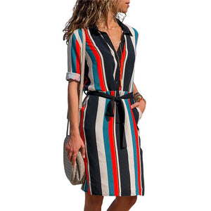 Aachoae Long Sleeve Shirt Dress 2020 Summer Boho Beach Dresses Women Casual Striped Print A-line Mini Party Dress Vestidos