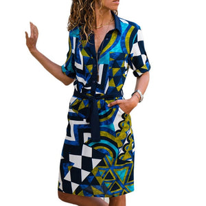 Aachoae Long Sleeve Shirt Dress 2020 Summer Boho Beach Dresses Women Casual Striped Print A-line Mini Party Dress Vestidos