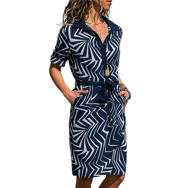 Aachoae Long Sleeve Shirt Dress 2020 Summer Boho Beach Dresses Women Casual Striped Print A-line Mini Party Dress Vestidos