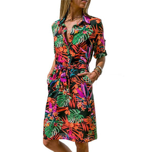 Aachoae Long Sleeve Shirt Dress 2020 Summer Boho Beach Dresses Women Casual Striped Print A-line Mini Party Dress Vestidos