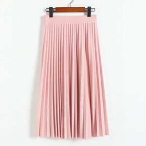 CRRIFLZ Spring Autumn Fashion Women's High Waist Pleated Solid Color Half Length Elastic Skirt Promotions Lady Black Pink