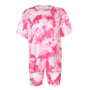 IAMHOTTY   Tie Dye Print Basic Tshirt Shorts Two Piece Set Women Casual Outfits lounge Wear Jogging Femme Biker Shorts Tees Summ