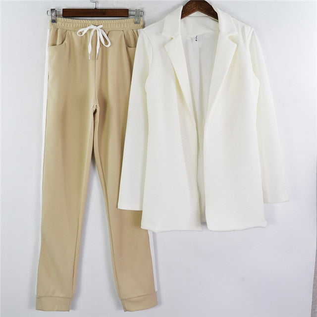 Taotrees Women's Sports Suit spring tracksuit female lapel blazer jacket+pant two piece outfits