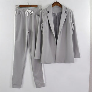 Taotrees Women's Sports Suit spring tracksuit female lapel blazer jacket+pant two piece outfits