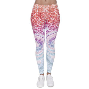 Brands Women Fashion Legging Aztec Round Ombre Printing leggins Slim High Waist  Leggings Woman Pants