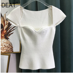 DEAT 2019 new spring sqaure collar sleeveless knitting pullover slim short high waist top female tank WK69001l