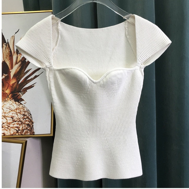 DEAT 2019 new spring sqaure collar sleeveless knitting pullover slim short high waist top female tank WK69001l