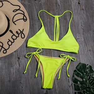 Women Solid Bikini Set Sexy Micro Bandage Swimwear Low Waist Bathing Suit High Cut Swimsuit New Halter Top Beachwear Biquini