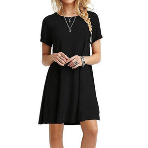 Casual Boho Beach Dresses  Womens O-Neck Party Summer Dress Short Sleeve Loose Mini Dress