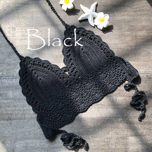 2020 New Triangle Bikini Top Woman Hollow Out Swimsuit Crochet Black Bikini Top Sexy Swimming Bra Large Female Swimwear S M L XL