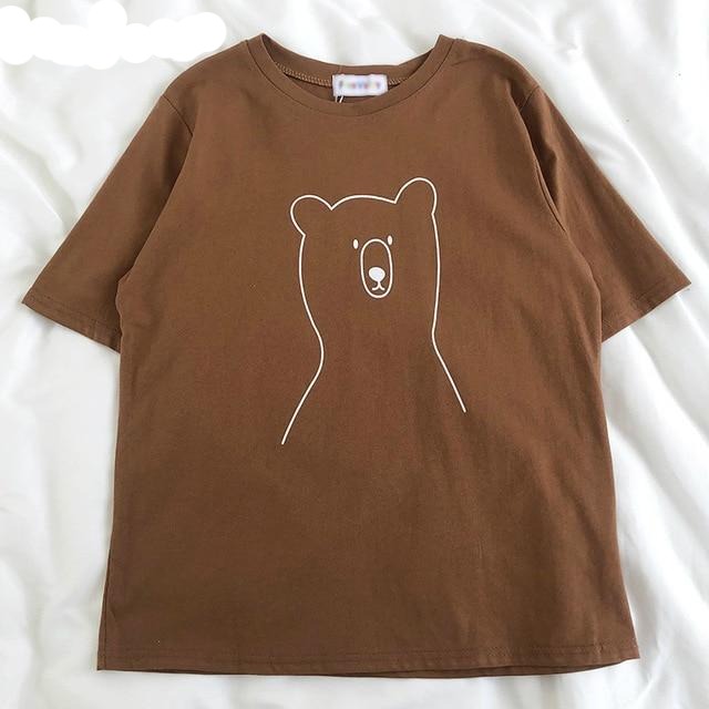 Mozuleva 2020 Chic Cartoon Bear Cotton Women T-shirt Summer Short Sleeve Female T Shirt Spring White O-neck Top Tees 100% Cotton