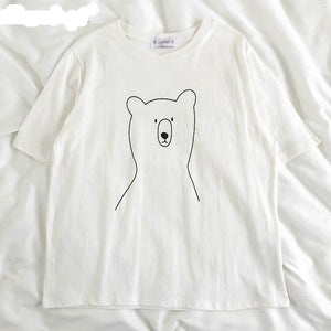 Mozuleva 2020 Chic Cartoon Bear Cotton Women T-shirt Summer Short Sleeve Female T Shirt Spring White O-neck Top Tees 100% Cotton