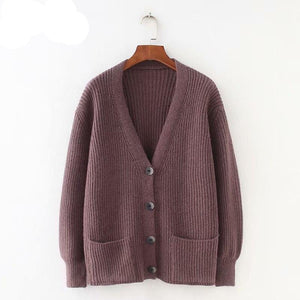 H.SA Women Cardigans Sweater V neck Solid Loose Knitwear Single Breasted Casual Knit Cardigan Outwear Winter Jacket Coat 2020