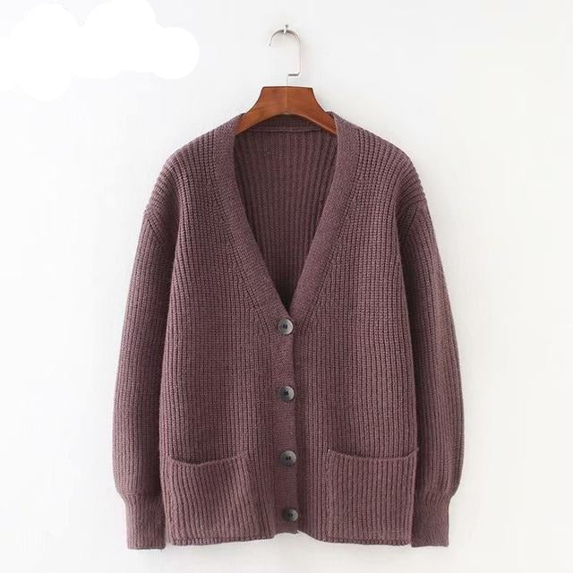 H.SA Women Cardigans Sweater V neck Solid Loose Knitwear Single Breasted Casual Knit Cardigan Outwear Winter Jacket Coat 2020