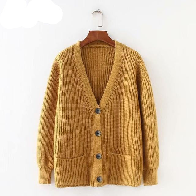 H.SA Women Cardigans Sweater V neck Solid Loose Knitwear Single Breasted Casual Knit Cardigan Outwear Winter Jacket Coat 2020